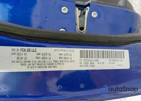 2020 Dodge Charger Gt Rwd из США, поврежденный, VIN 2C3CDXHG3LH114896